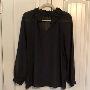 Gap sheer charcoal long sleeve blouse